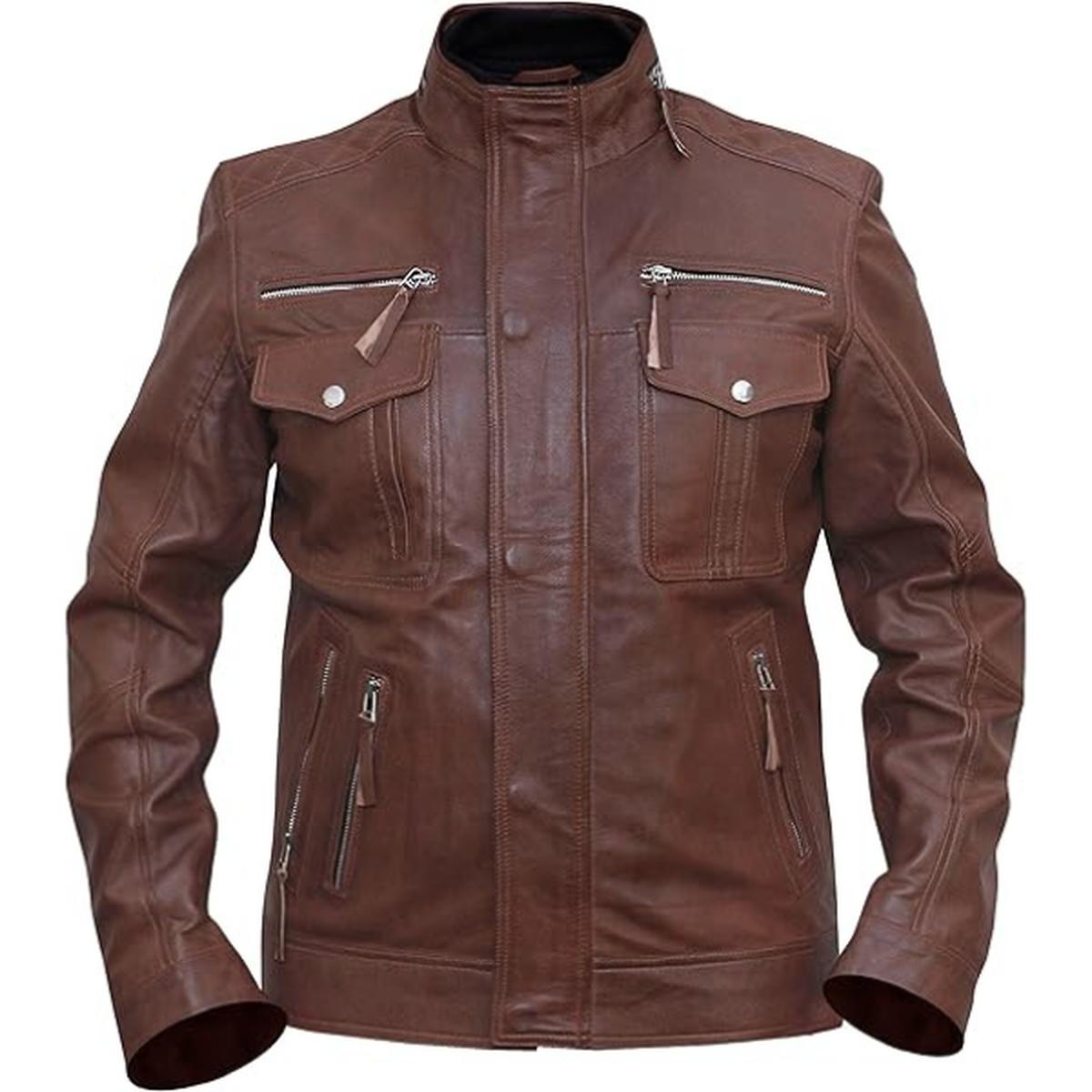 Veste en peau de mouton marron style café racer pour homme