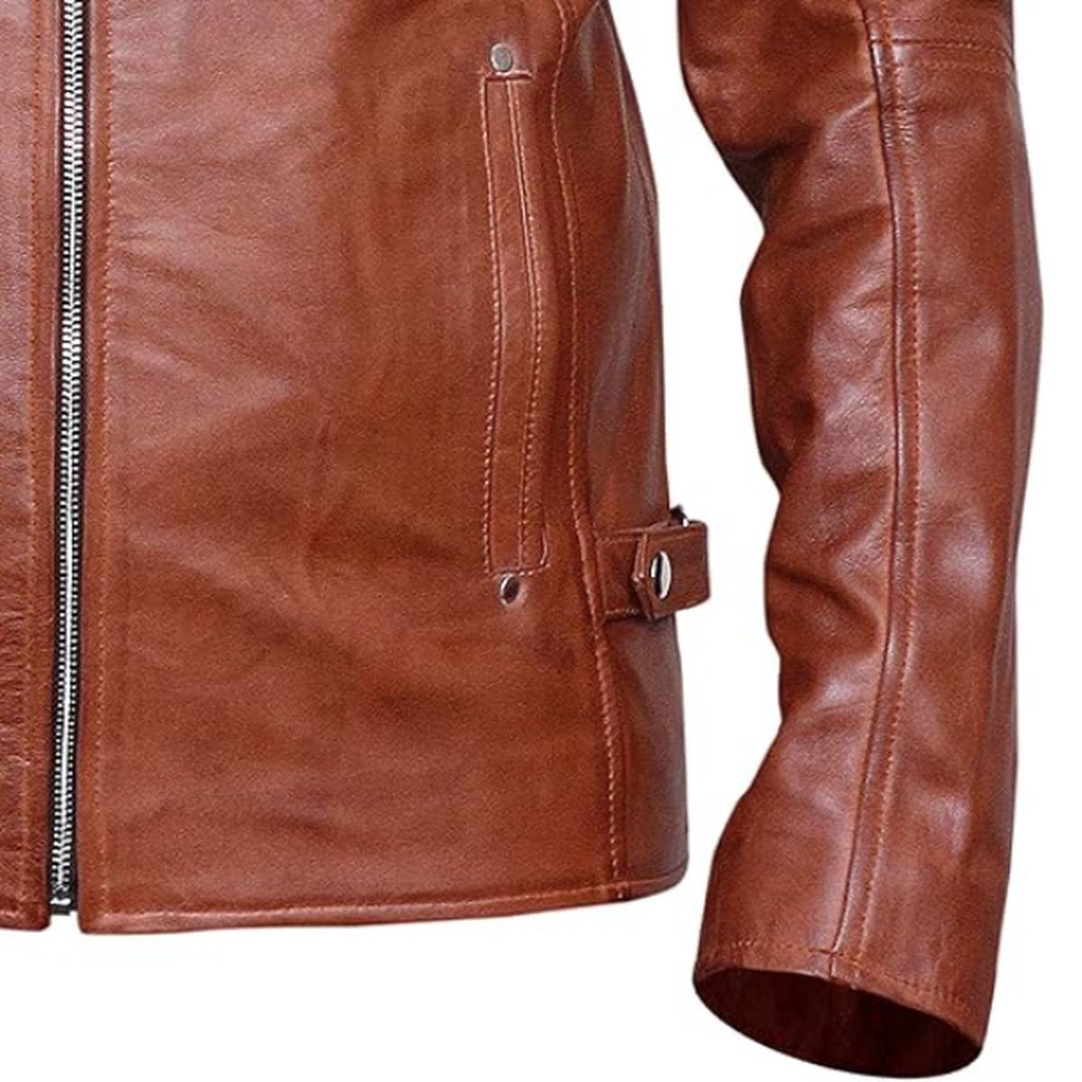 Veste en cuir véritable marron style café racer pour homme (3)