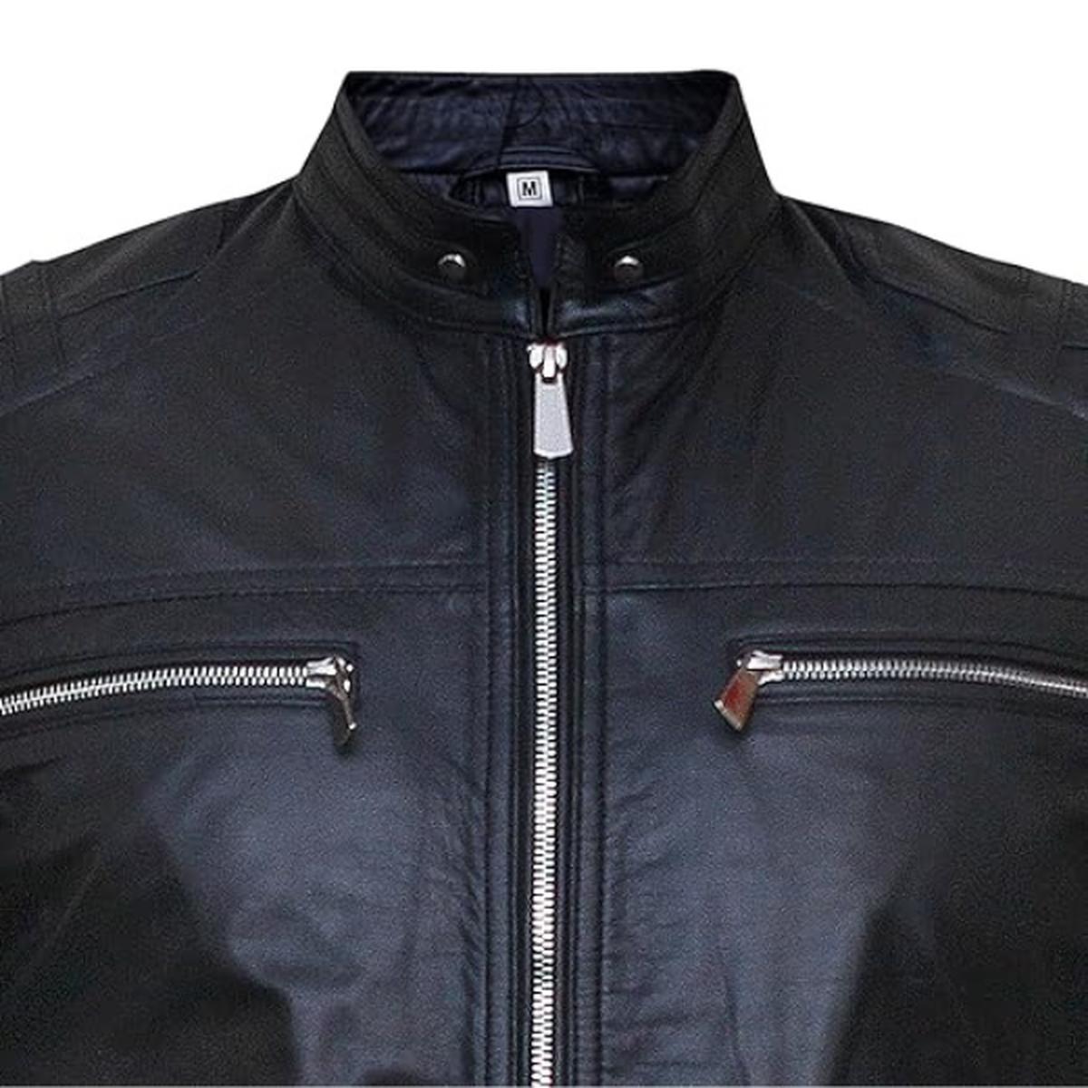 Veste en cuir véritable noir style café racer pour homme (3)