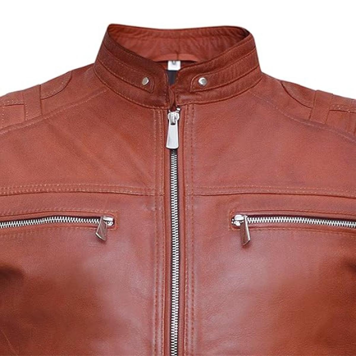 Veste en cuir véritable marron style café racer pour homme (3)