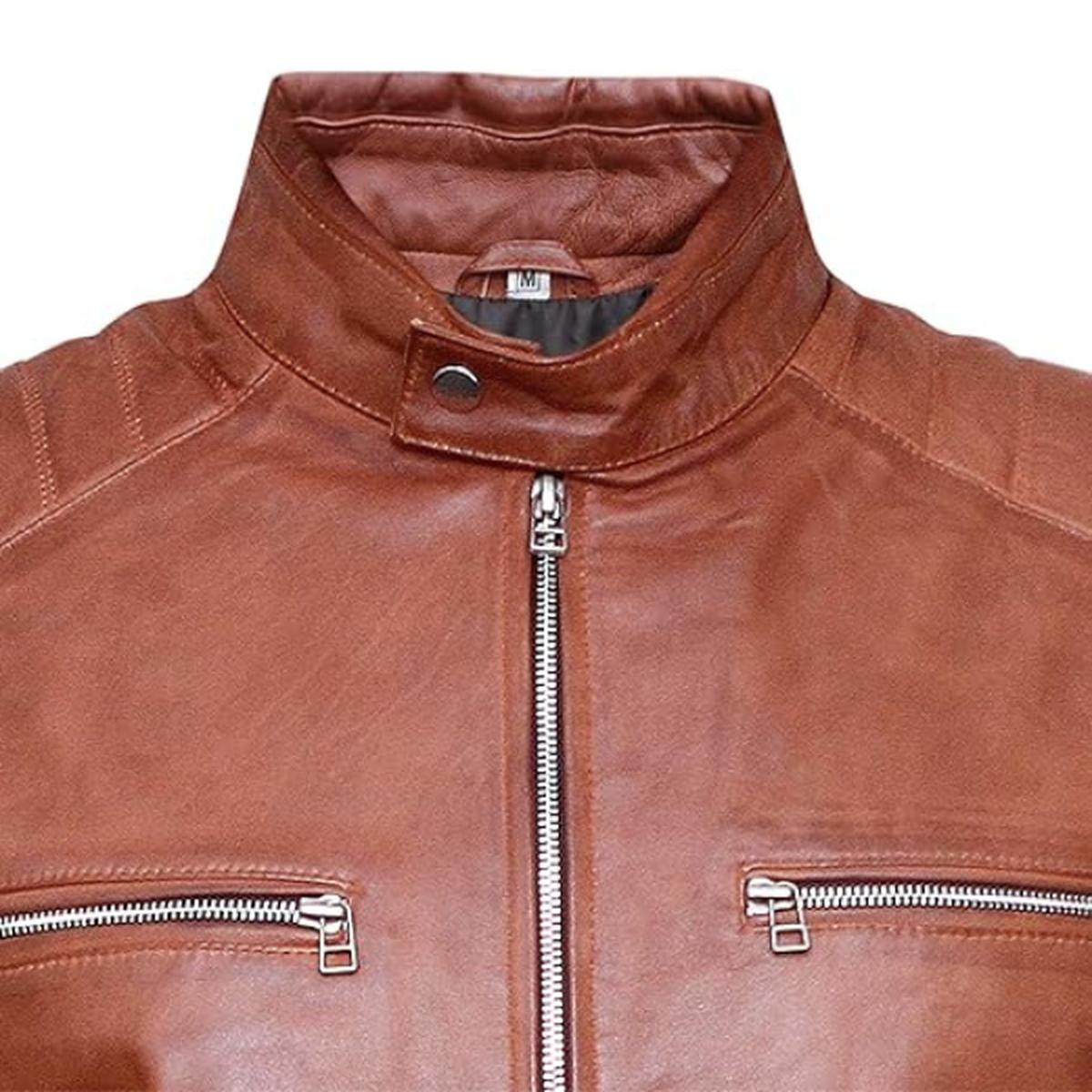 Veste en cuir véritable marron style café racer pour homme (4)