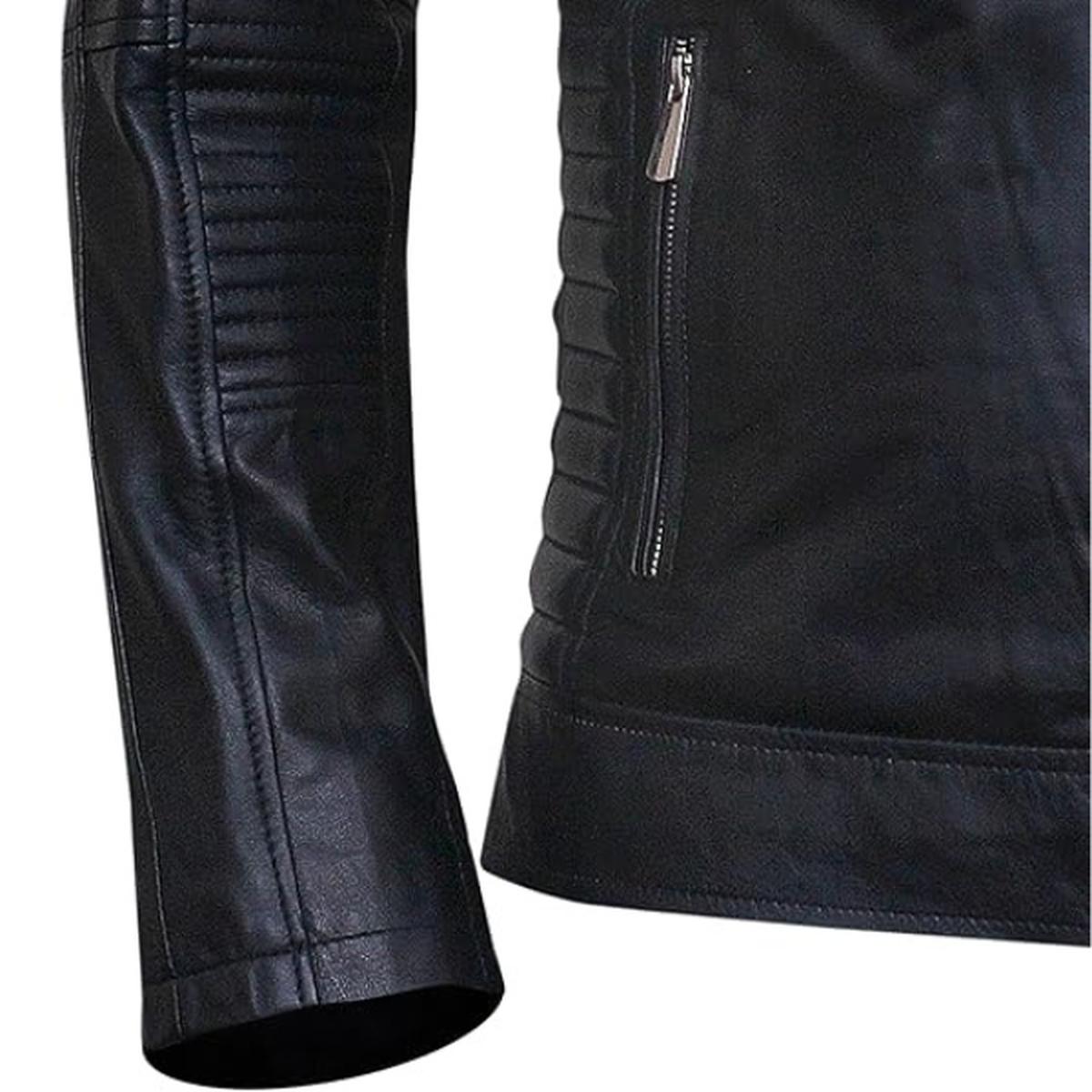 Veste en cuir véritable noir style café racer pour homme (5)
