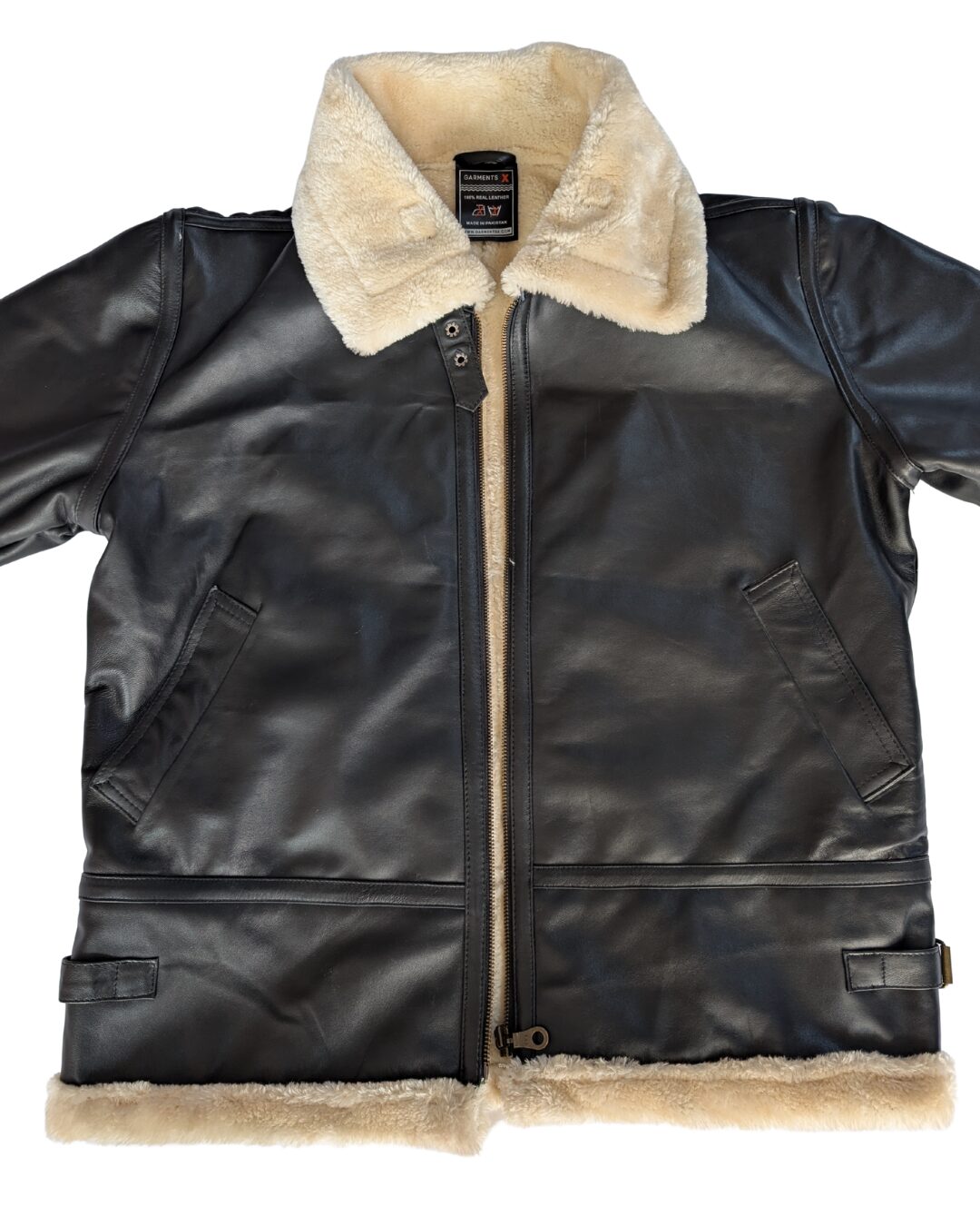 Veste aviateur B3 en peau de mouton et fourrure crème pour homme (4)