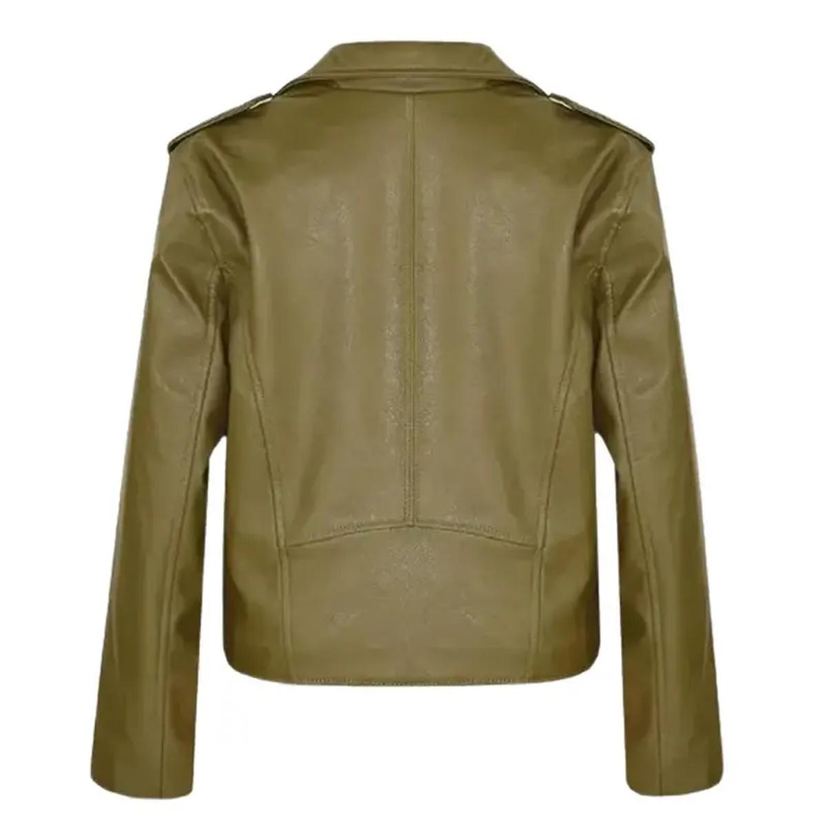 Veste de motard en peau de mouton vert olive pour femme (2)
