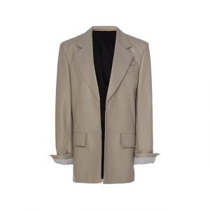 Robe blazer en cuir véritable gris, ample et élégante, des années 1980