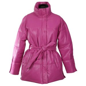 Manteau court en cuir véritable Ava