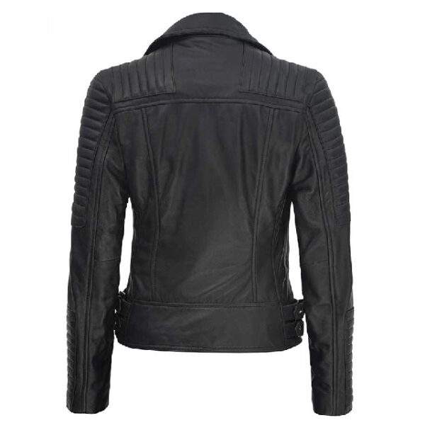 Veste de motard élégante en cuir véritable noir pour femme (3)