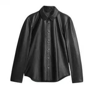 Chemise en cuir véritable noir Benny Hinn Boxy