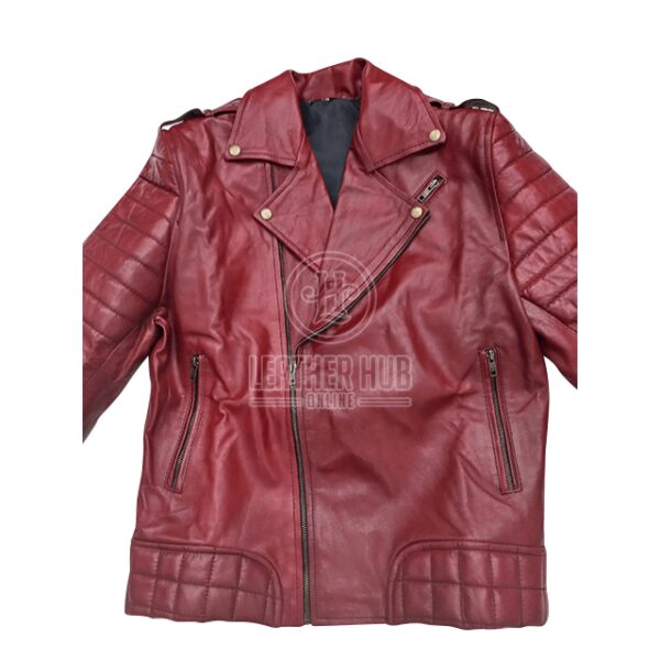 Veste de motard classique matelassée en cuir véritable marron pour homme (3)