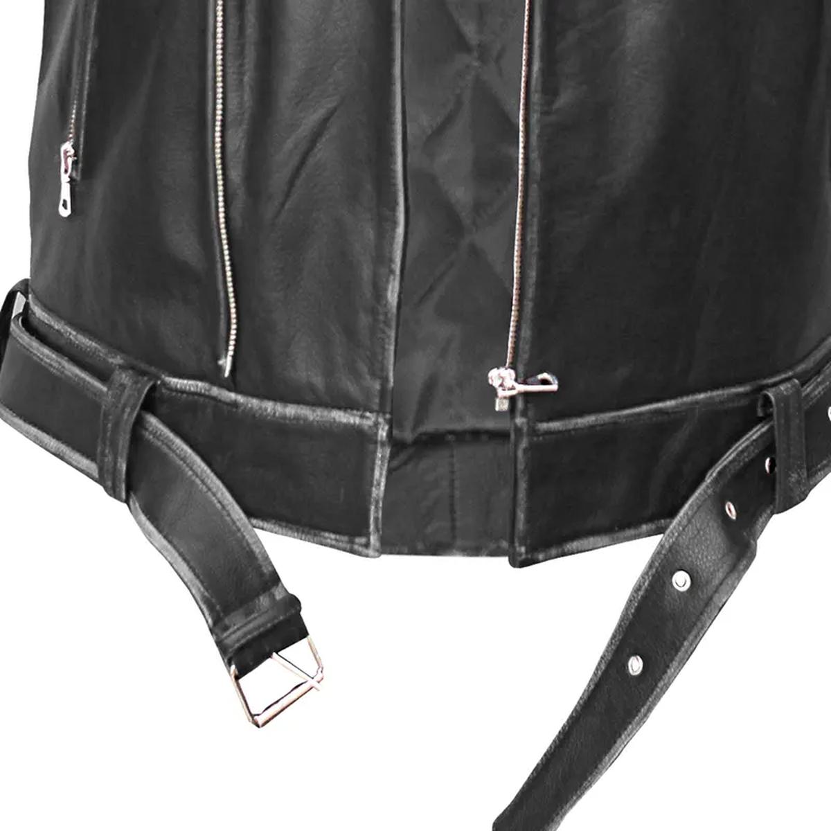 Veste de motard asymétrique en cuir véritable pour homme (3)