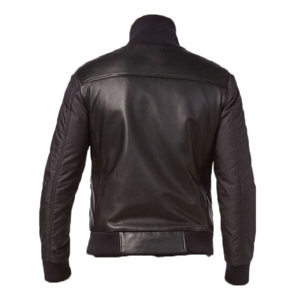 Veste en cuir véritable matelassée noire style motard (2)