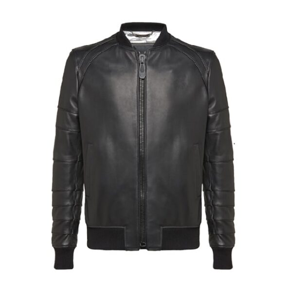 blouson aviateur en cuir véritable noir (2)