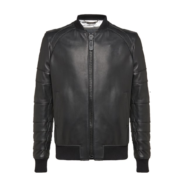 blouson aviateur en cuir véritable noir