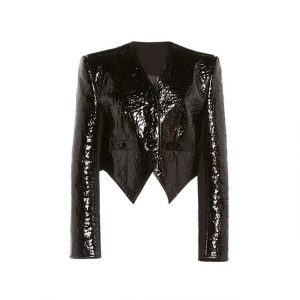 Crop top en cuir véritable végétalien exotique pour femme