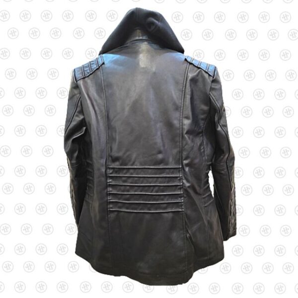 Blouson de motard en cuir véritable noir de créateur avec capuche (4)