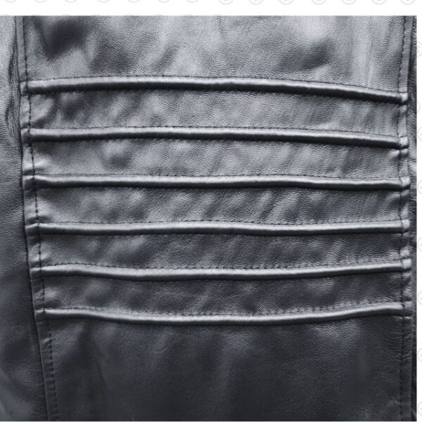 Blouson de motard en cuir véritable noir de créateur avec capuche (3)