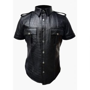 Chemise homme en similicuir noir effet crocodile, uniforme de police