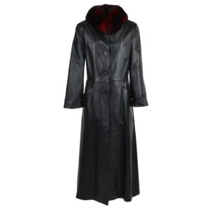 trench-coat en cuir véritable véritable noir