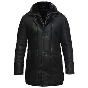 trench-coat en peau de mouton noire