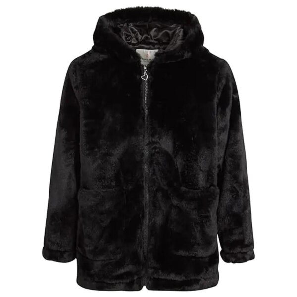 Manteau en fausse fourrure noire à capuche