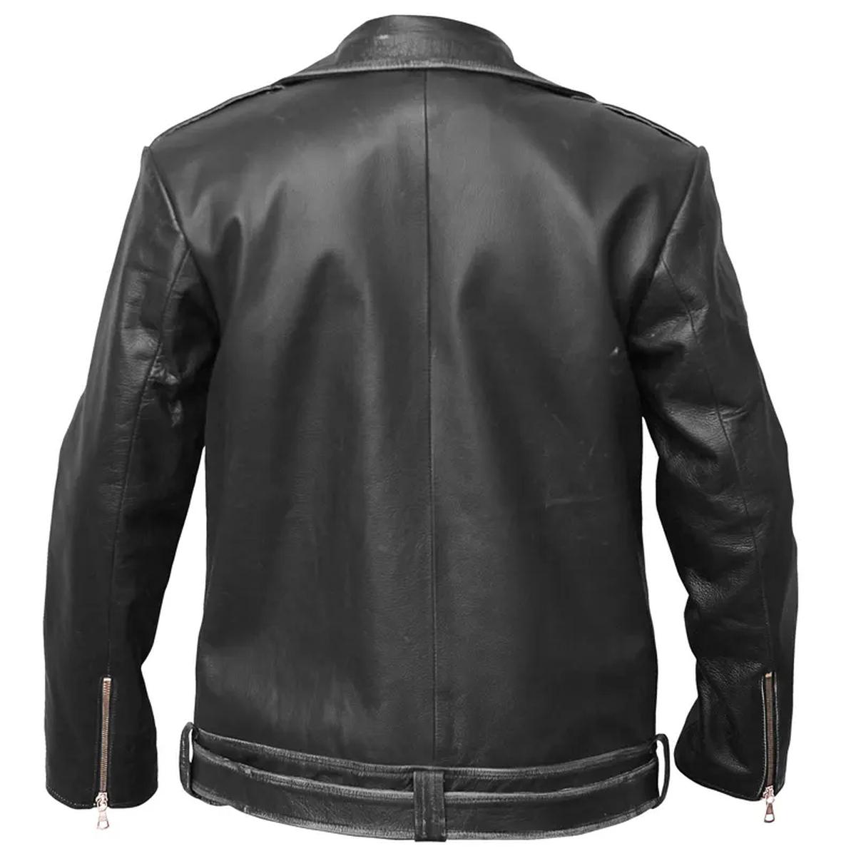 Veste de motard asymétrique en cuir véritable pour homme (4)