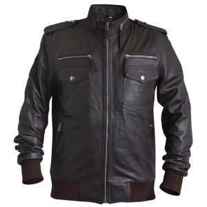 Giacca in pelle di pecora nera da motociclista per uomo