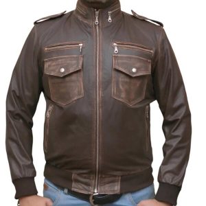 Giacca da motociclista in pelle di pecora marrone da uomo