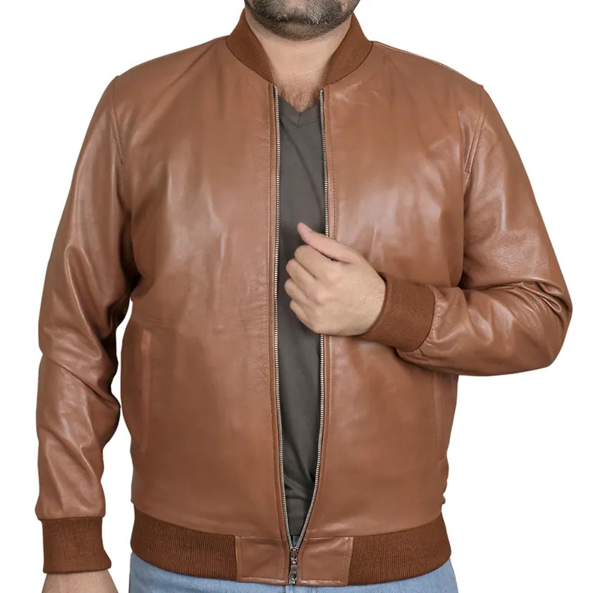 blouson en cuir véritable style bomber motard pour homme, coupe ajustée (2)