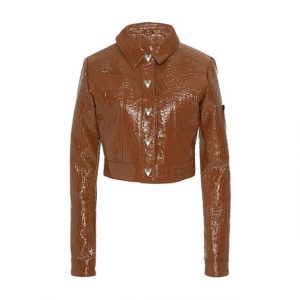 Haut de cowboy en cuir véritable verni marron