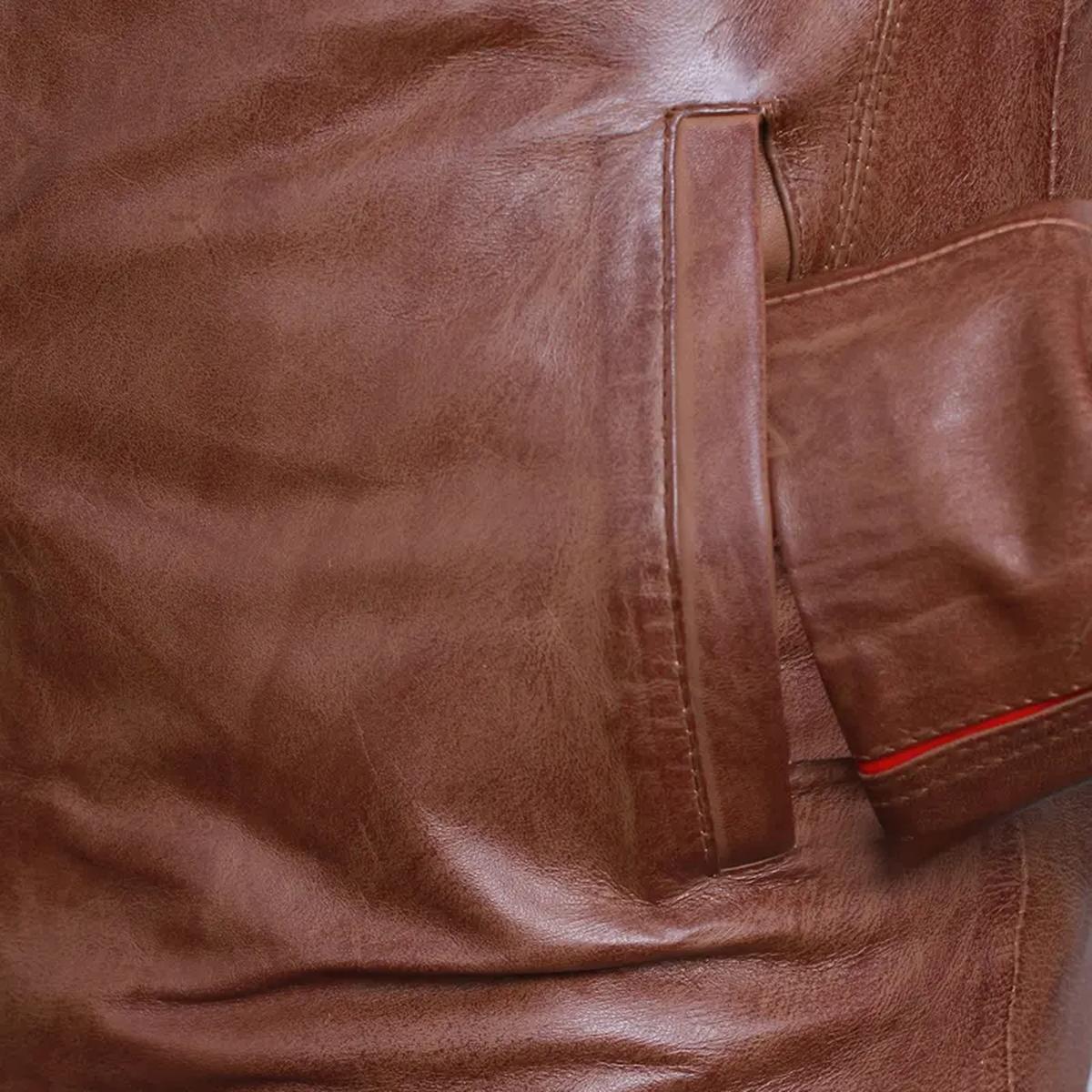Veste de motard en cuir véritable marron style café racer pour homme (2)