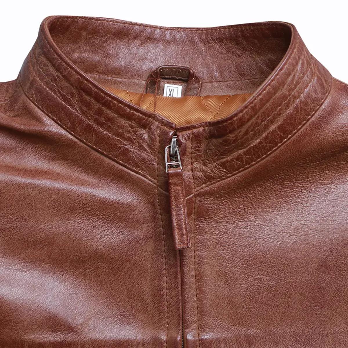 Veste de motard en cuir véritable marron style café racer pour homme (3)