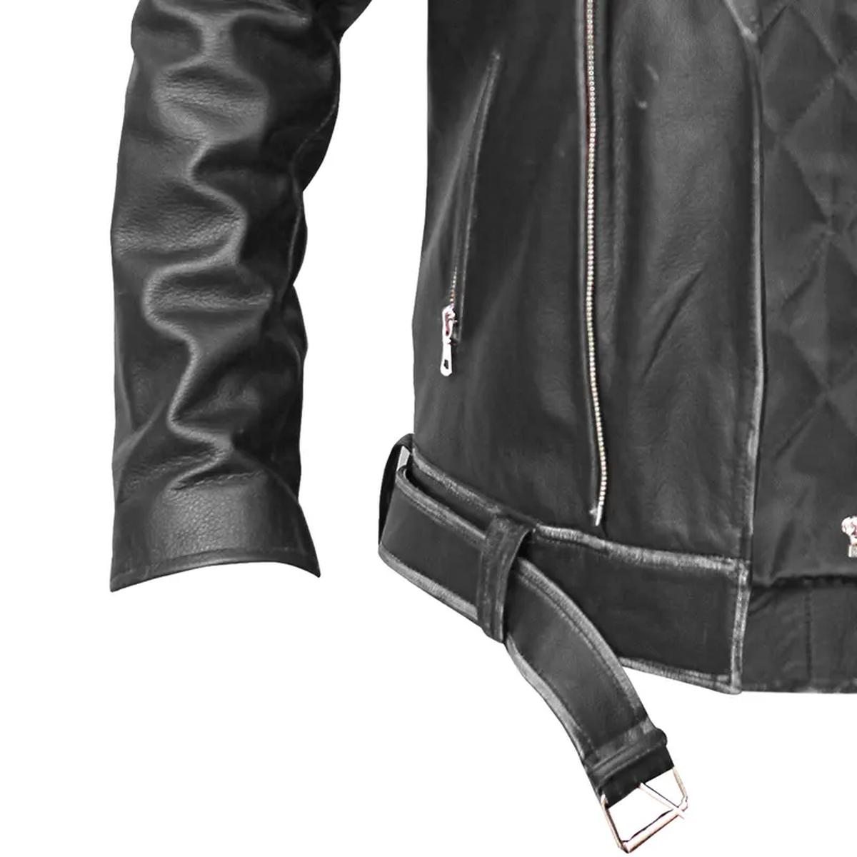 Veste de motard asymétrique en cuir véritable pour homme (5)
