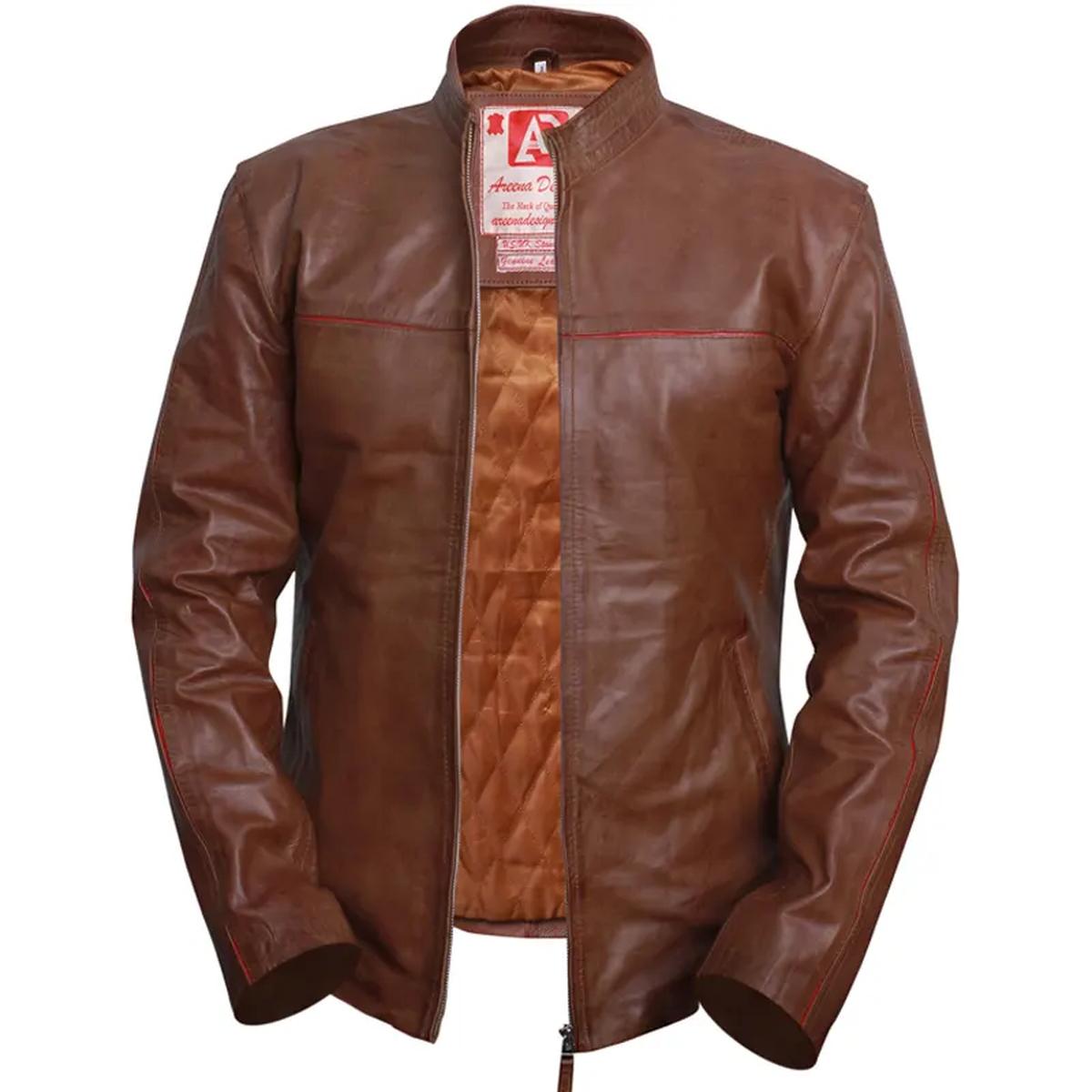 Veste de motard en cuir véritable marron style café racer pour homme (4)