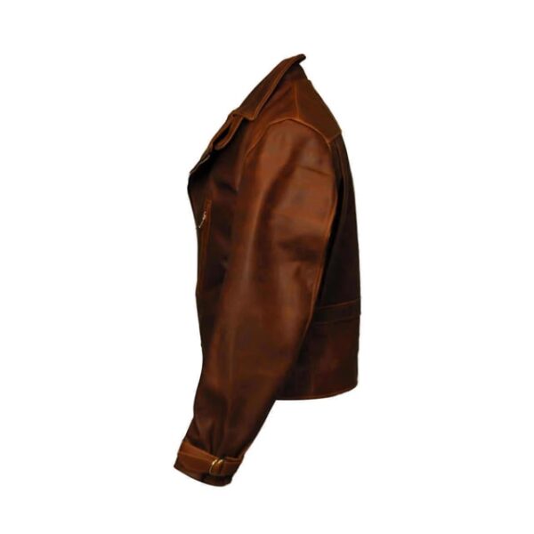 Veste de motard en peau de mouton marron pour femme (3)