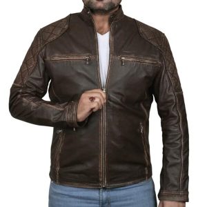 Blouson de moto en cuir véritable style café racer classique pour homme