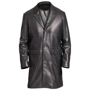 manteau classique en cuir véritable véritable noir