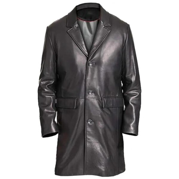 manteau classique en cuir véritable véritable noir