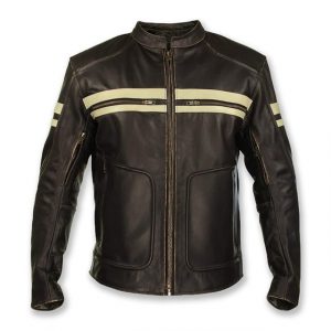 Giacca da motociclista in pelle marrone con teschio vintage classico