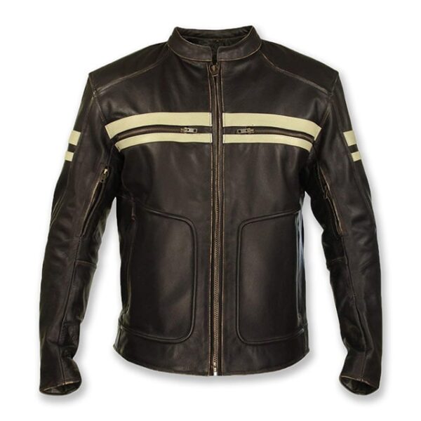 Veste de motard classique vintage en cuir véritable marron à motif de crâne (6)