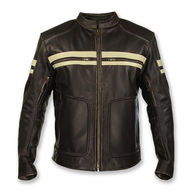 Veste de motard classique vintage en cuir véritable marron à motif de crâne