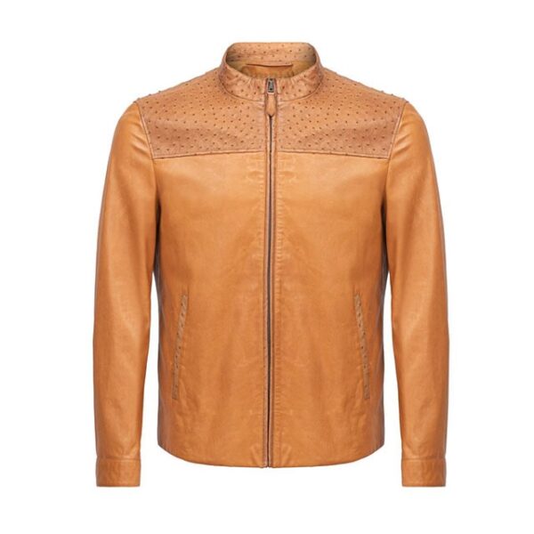 Veste de motard en cuir véritable cognac pour femme (3)