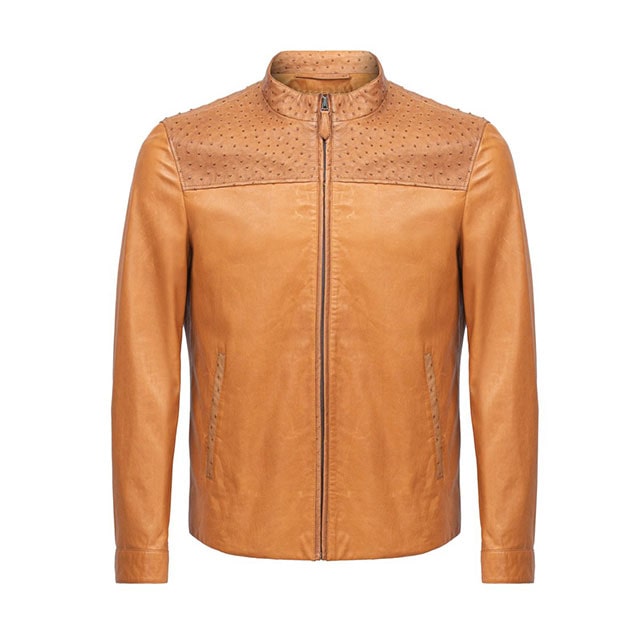 Veste de motard en cuir véritable cognac pour femme