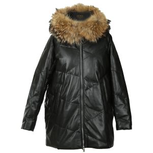 Manteau rembourré en véritable fourrure de mouton pour femme avec capuche amovible