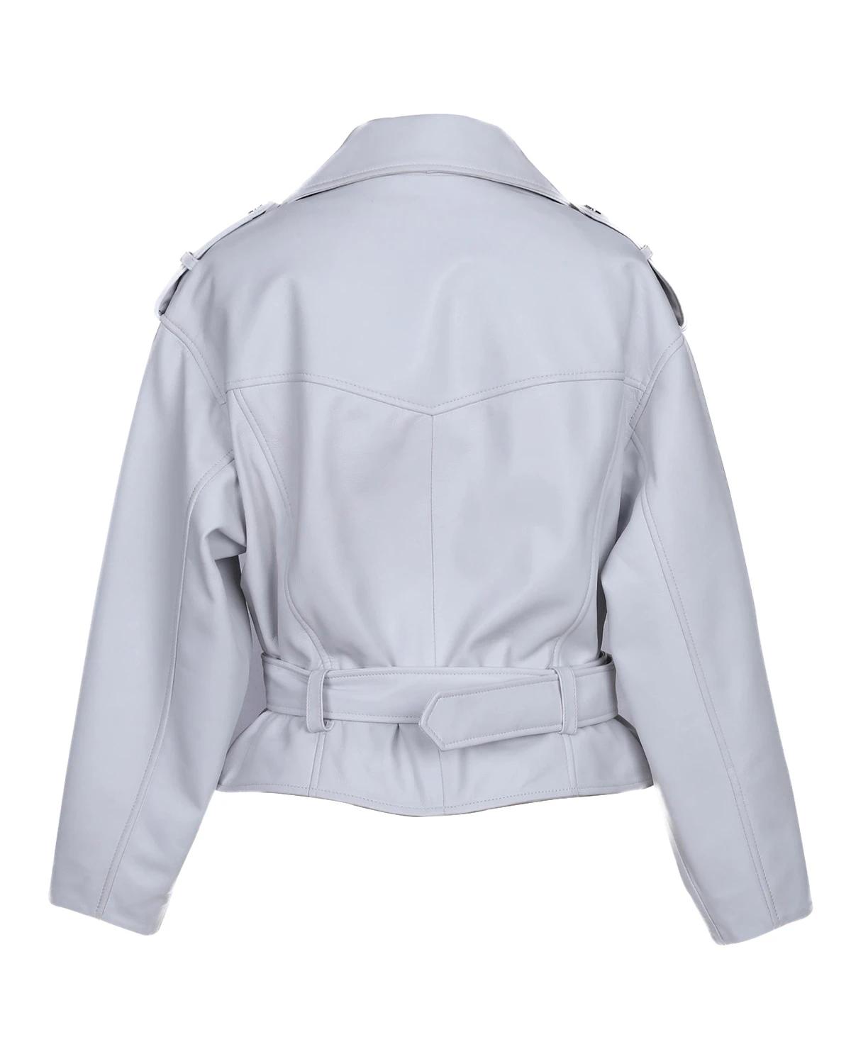 Veste de motard classique en peau de mouton pour femme, blanche (3)