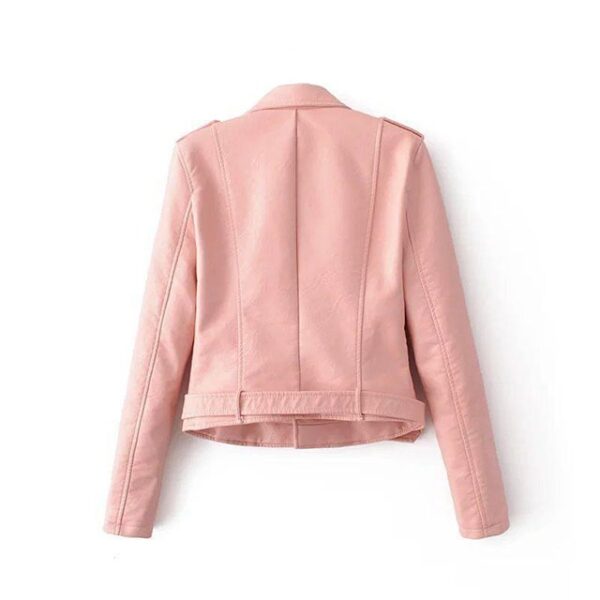 Veste de motard classique en cuir véritable rose pâle pour femme (3)