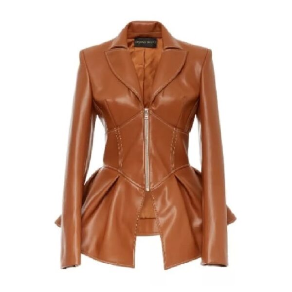 Veste corset évasée en cuir véritable à basque tendance pour femme (2)