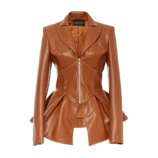 Veste corset évasée en cuir véritable à basque tendance pour femme