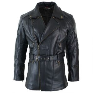 Manteau classique en cuir véritable noir d'officier allemand