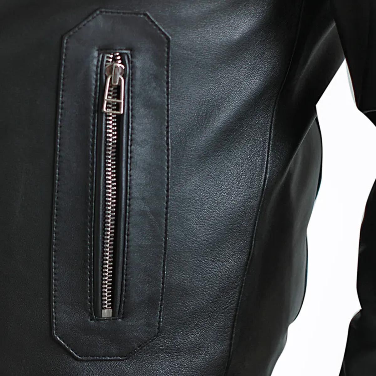 Veste de motard classique pour homme en cuir véritable véritable noir (2)