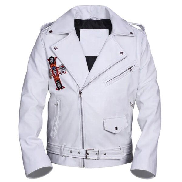 Veste de motard en cuir véritable blanc Guns N’ Roses
